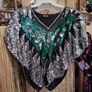 Fun and Flirty Vintage Butterfly Sequins Top